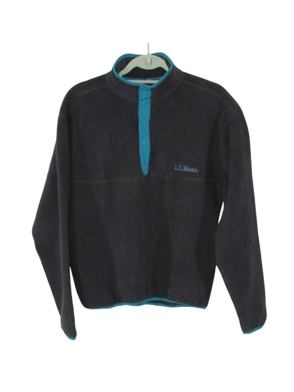LL Bean Classic Fleece Pullover Relaxed Fit Black Sweater Womens M Mens S